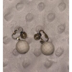 Vintage Clip On Earrings White Globe Dangle Earrings